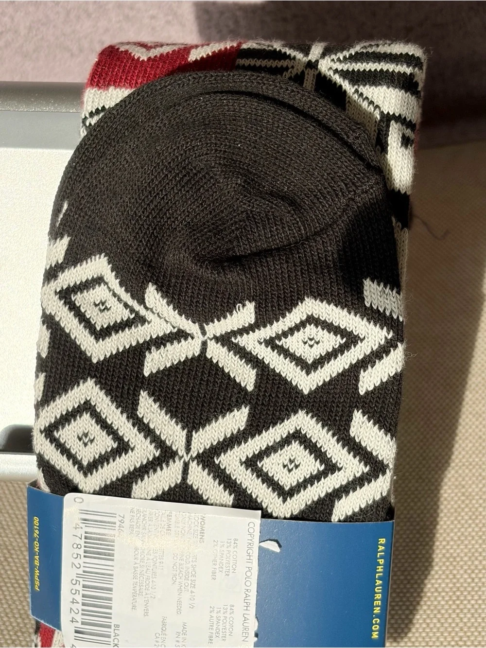 Polo Ralph Lauren Black White and Red Fair Isle Crew Socks Aztec NWT